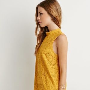 Forever 21 Lace Mustard Yellow Shift Dress - Large